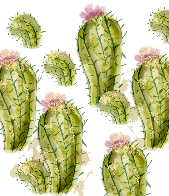 Download Cactus pattern watercolor | Premium Vector