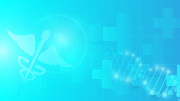 Caduceus symbol and abstract geometric on blue background Premium Vector