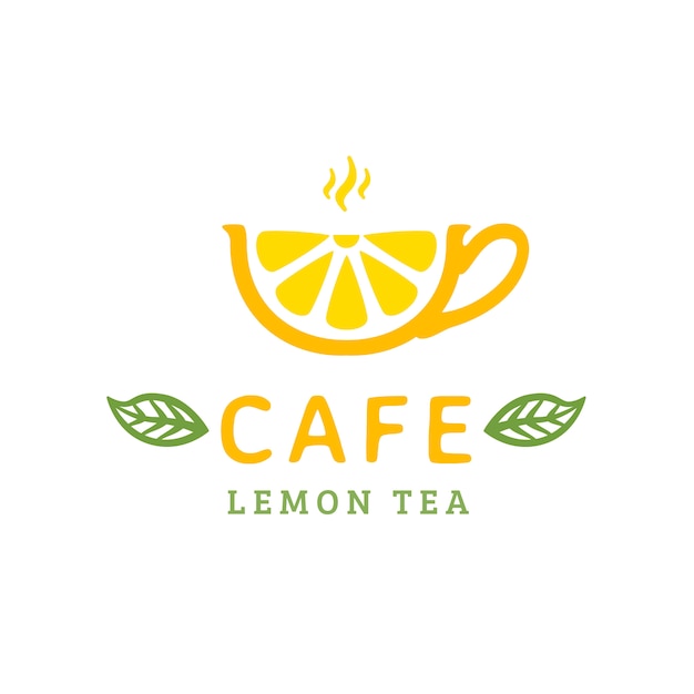 カフェのロゴデザイン カップレモンティー ベクトルイラスト プレミアムベクター