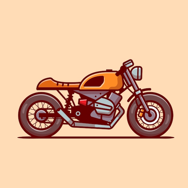 カフェレーサーバイク漫画アイコンイラスト 分離されたオートバイ車両アイコンコンセプト フラット漫画スタイル プレミアムベクター