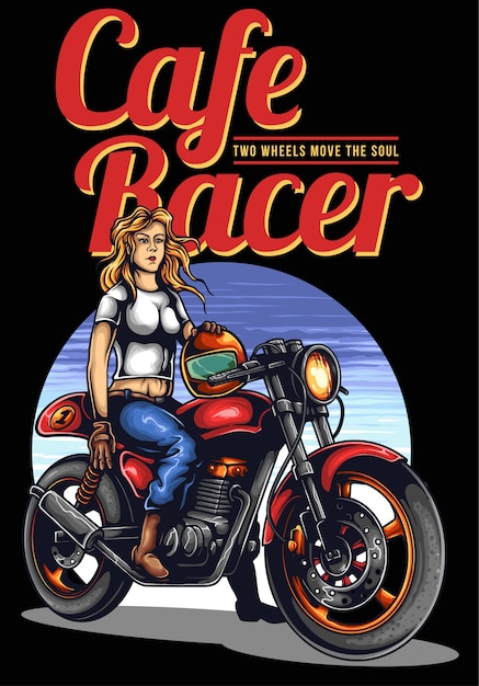 Download Premium Vector | Cafe racer woman with vintage motorcycle