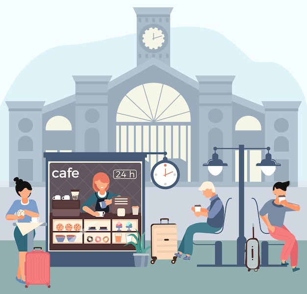 カフェ駅フラットイラスト 無料のベクター