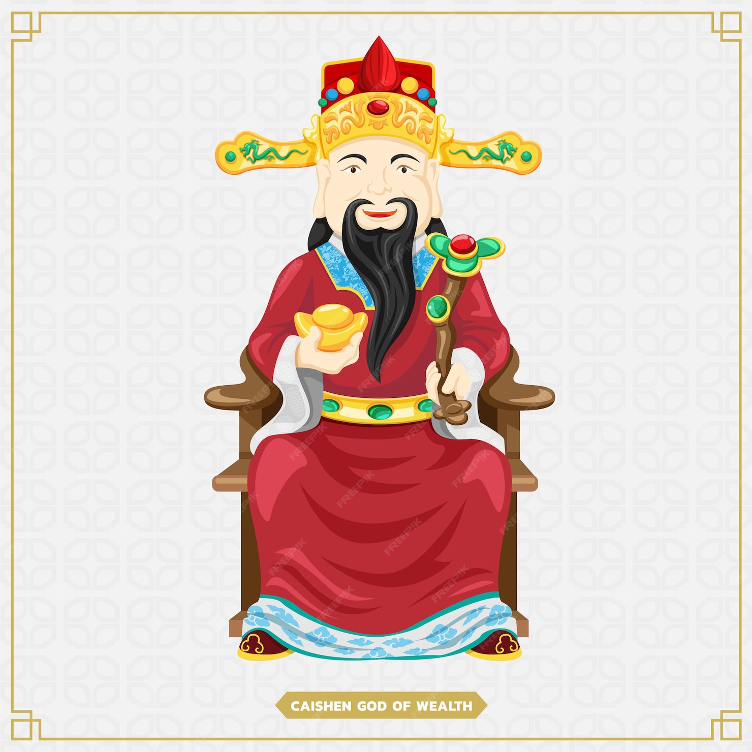 Premium Vector | Caishen god of wealth chinese money god