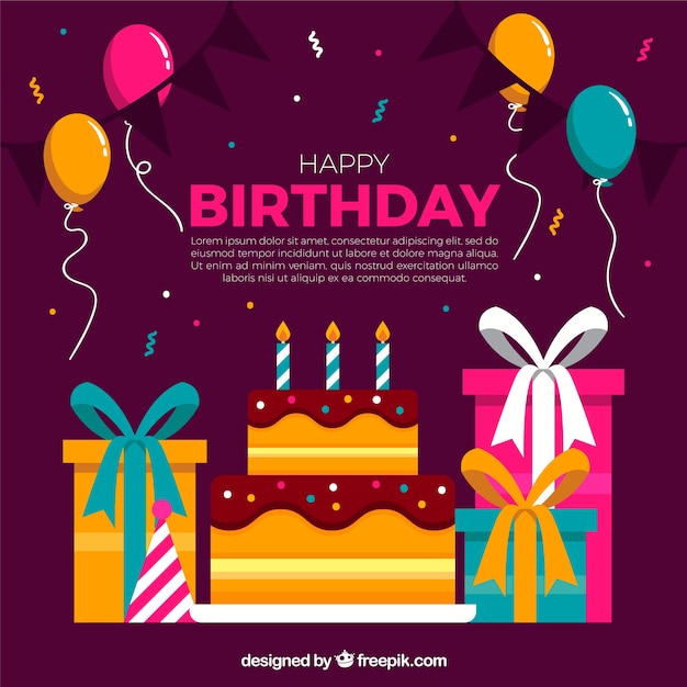 Free Vector | Cake background and birthday gifts in flat design