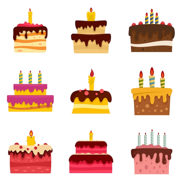 Download Cake birthday icon set Vector | Premium Download