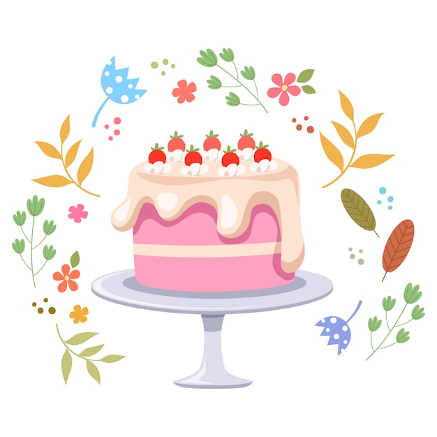 Premium Vector Cake and flower illustration