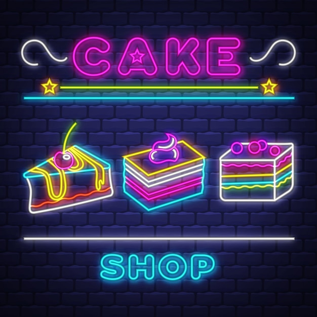 Download Cake shop - neon sign vector. cake shop - neon sign on ...