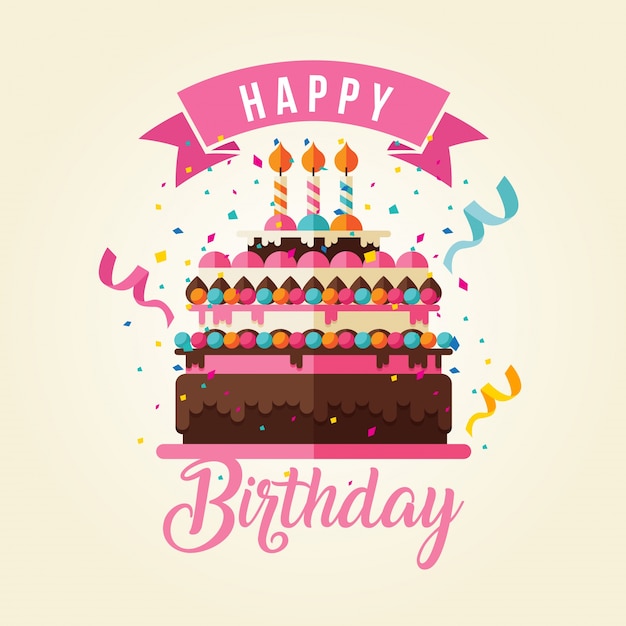 Cake theme happy birthday card illustration | Free Vector