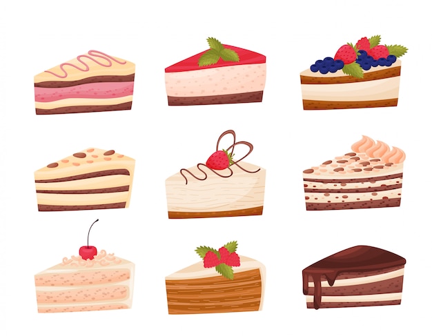 Cakes collection on white background. bakery concept. | Premium Vector