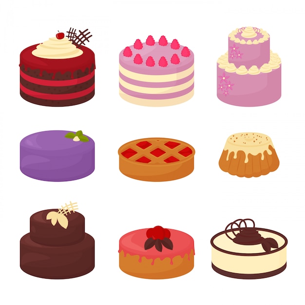 Premium Vector | Cakes set icons in cartoon flat style. illustration ...