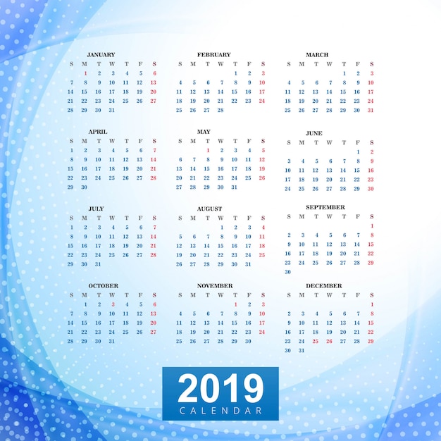 Premium Vector | Calendar 2019 template with wave background