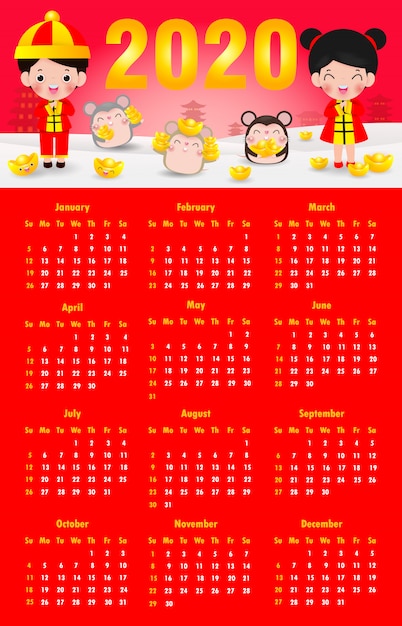 Calendar 2020. chinese new year Vector | Premium Download