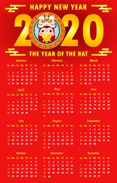 Calendar 2020. chinese new year Vector | Premium Download