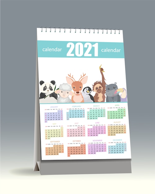 カレンダー21 子供向けのかわいい21カレンダー プレミアムベクター