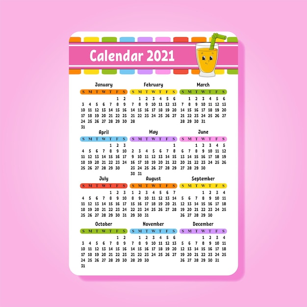 Premium Vector | Calendar 2021 with cute character