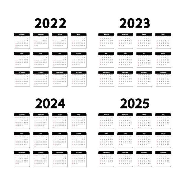Premium Vector Calendar 2022, 2023, 2024 and 2025 years. the week