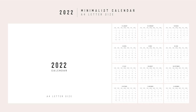 Premium Vector | Calendar 2022 Trendy Minimalist Style Set Of 12 Pages Desk Calendar 2022 Minimal Calendar Printing