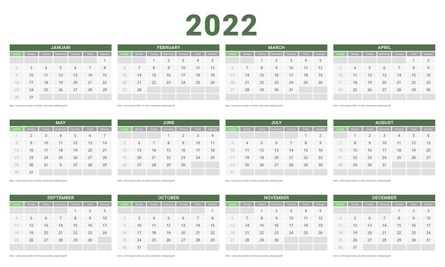 Free Vector | Calendar 2022 Week Start Sunday Corporate Design Planner Template