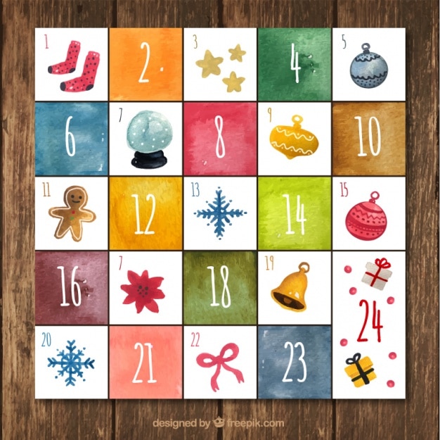 Free Vector Calendar advent with decorative items in watercolor style