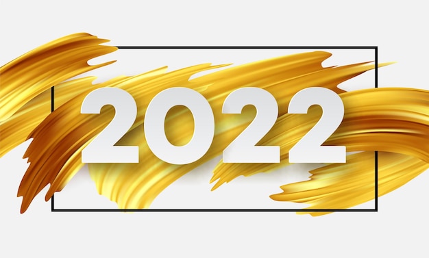 Free Vector | Calendar header 2022 number on abstract golden color paint  brush strokes. happy new year 2022 yellow background.