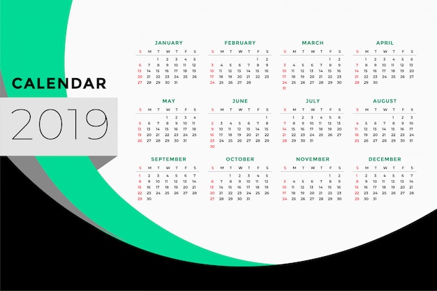 Calendar template design for year 2019 Free Vector