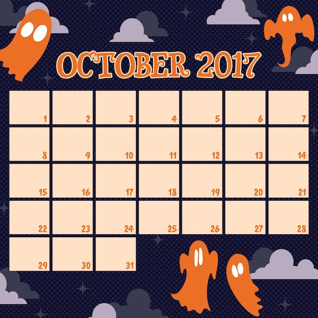 Calendar template for october Vector Free Download