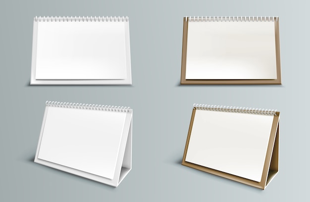 空白のページとスパイラルのカレンダー 分離されたデスクトップ水平紙カレンダー正面図と側面図 無料のベクター