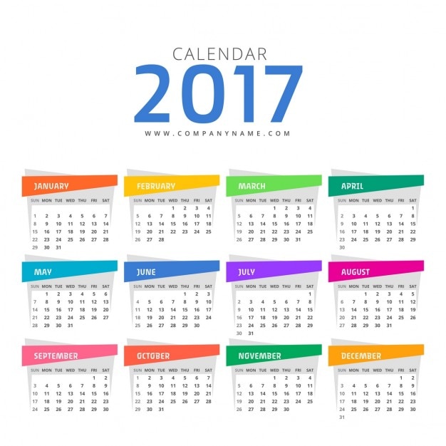Free Vector Calendar with different colors