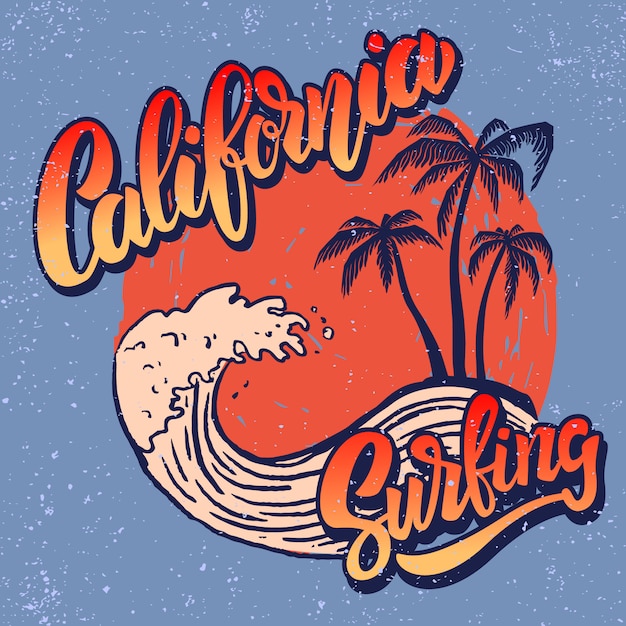 Premium Vector | California surf rider. poster template with lettering ...