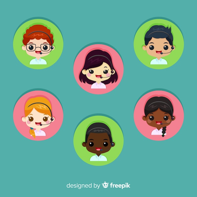Call center agent avatar collection with flat design Free Vector