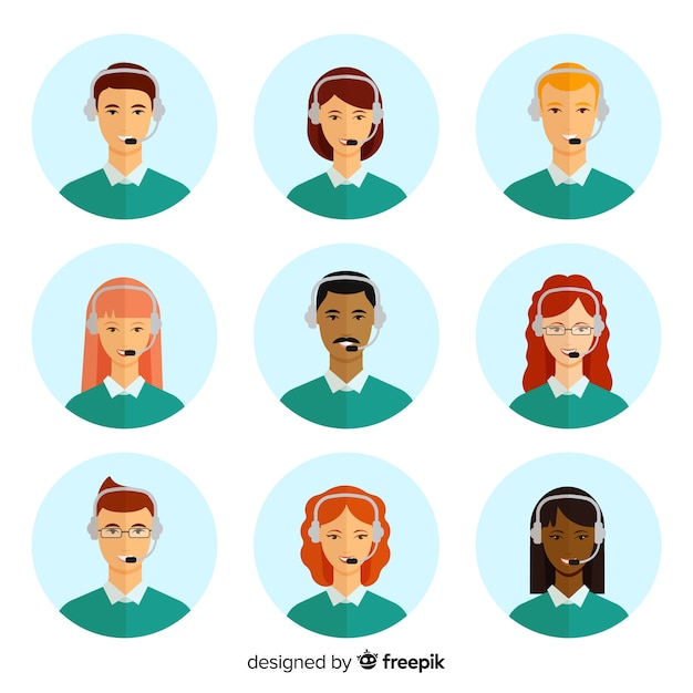 Call center agent avatar collection with flat design Free Vector