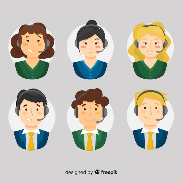Call center agent avatar collection with flat design Free Vector