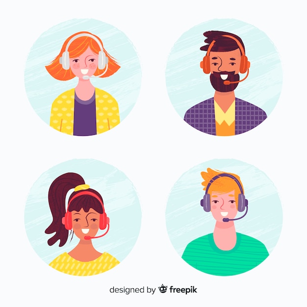 Call center agent avatar collection with flat design Free Vector