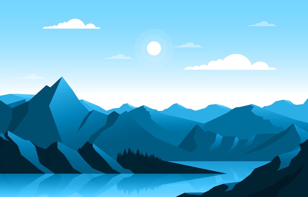 Premium Vector | Calm mountain forest wild nature scene landscape ...