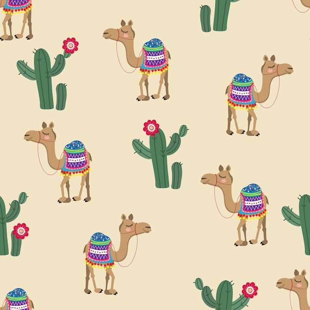 Download Camel and cactus pattern Vector | Premium Download
