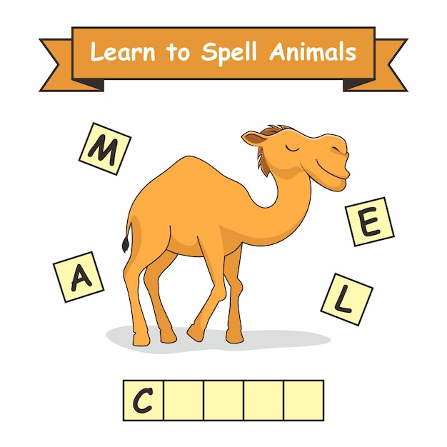 Premium Vector | Camel learn to spell animals worksheet