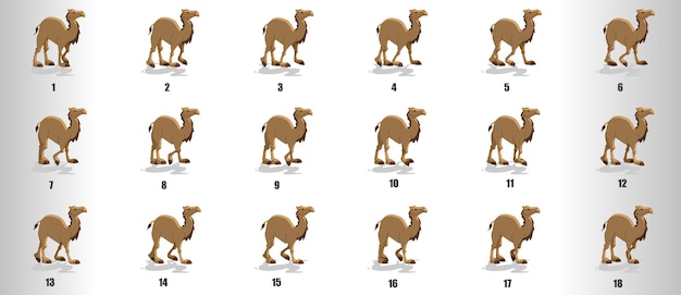  Camel walk cycle animation sequence sprite sheet Premium Vector