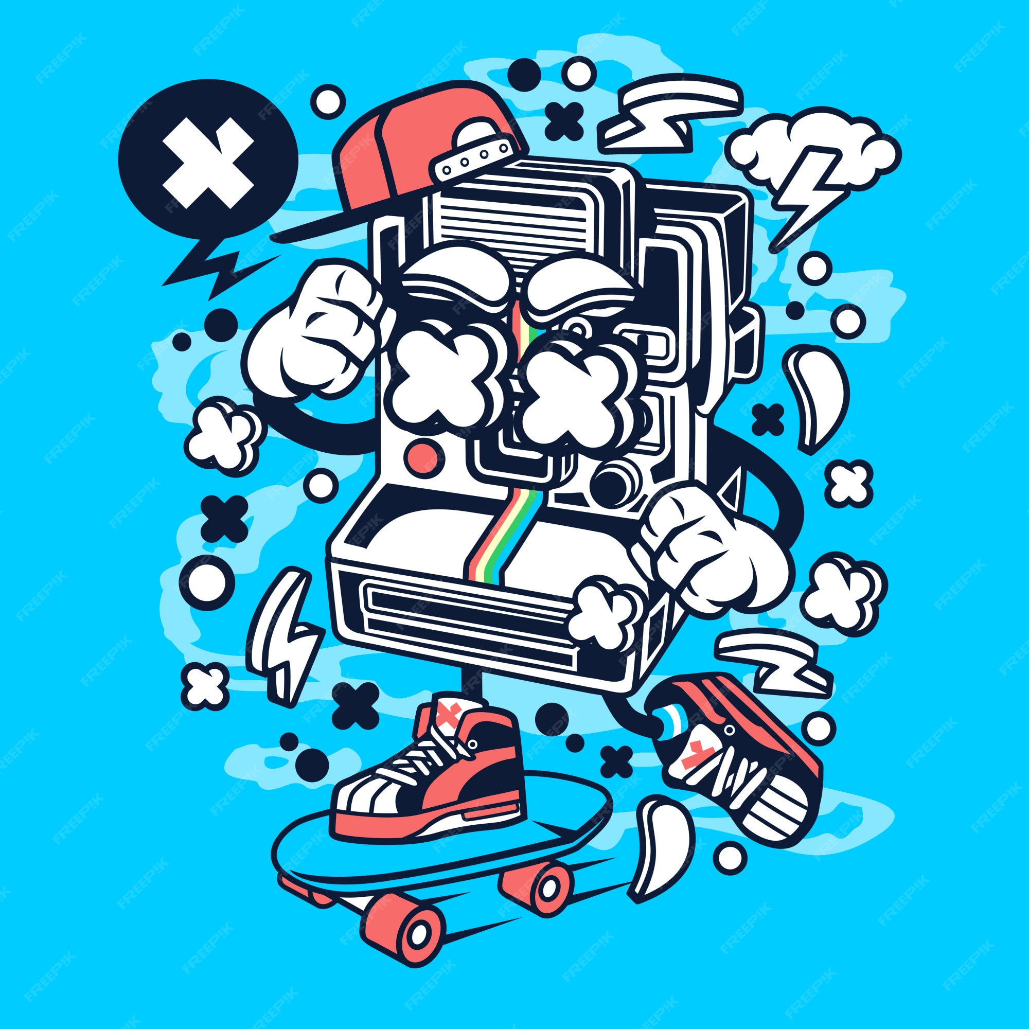 Premium Vector | Camera skater cartoon