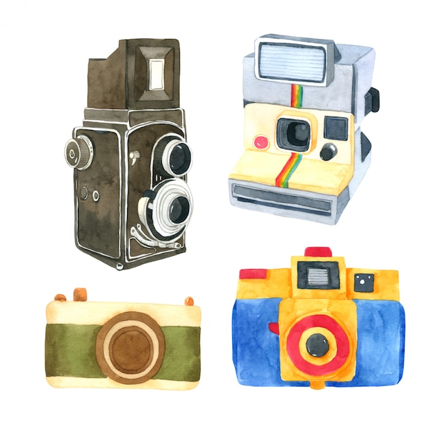 Download Camera watercolor collection on white background Vector ...