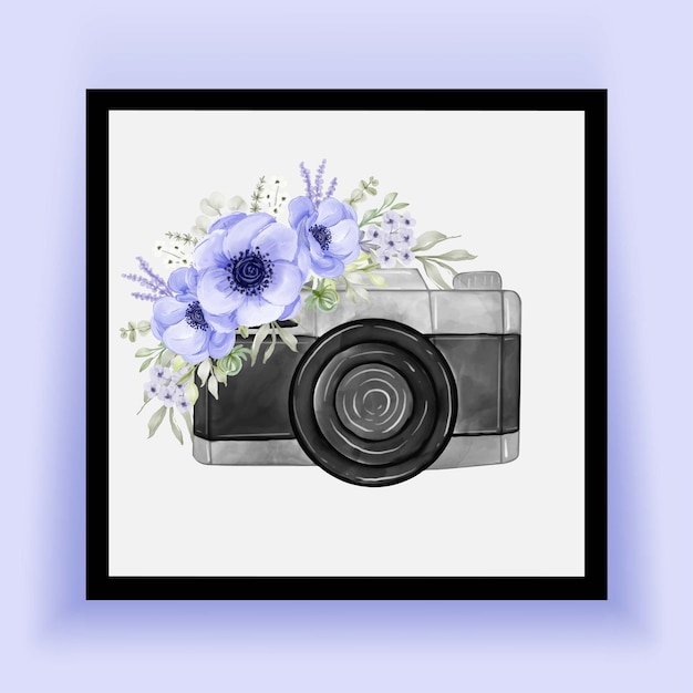 Premium Vector Camera Watercolor With Elegant Purple Anemone Flowers