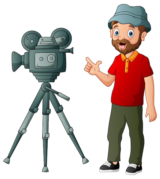 Premium Vector | Cameraman in red shirt isolated on white background