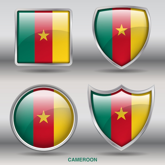 Download Cameroon flag bevel 4 shapes icon | Premium Vector