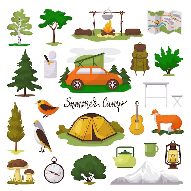 Premium Vector | Camp adventure illustration icons set, cartoon tourist ...