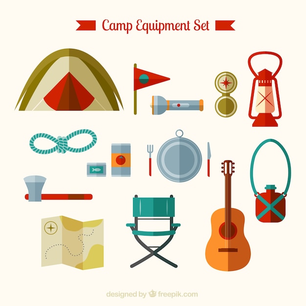 Camp equipment set in flat design Vector | Free Download
