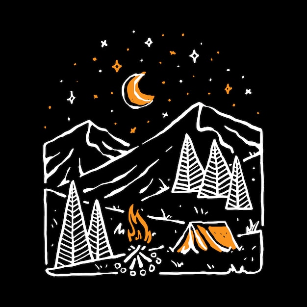 Premium Vector | Camp hike nature wild line graphic illustration art t ...