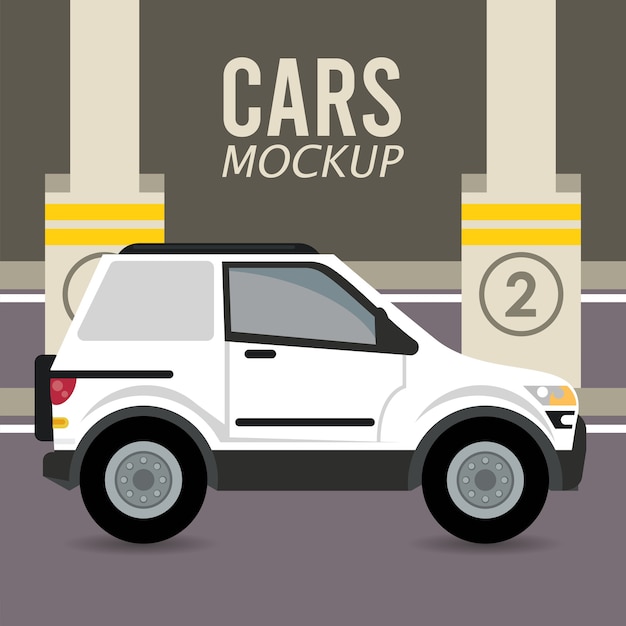 Download Premium Vector Camper Mockup Car Vehicle In Parking Zone