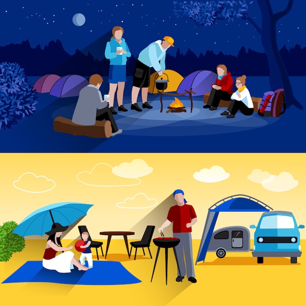 Download Camping banners set Vector | Premium Download