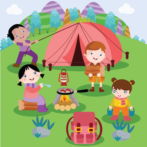 Premium Vector | Camping cartoon illustration