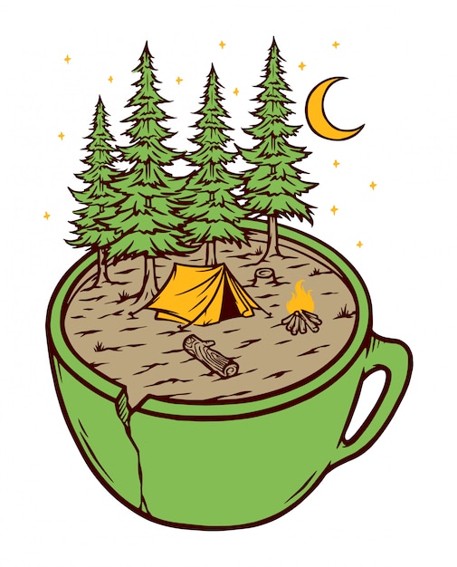 Download Premium Vector | Camping and cup illustration