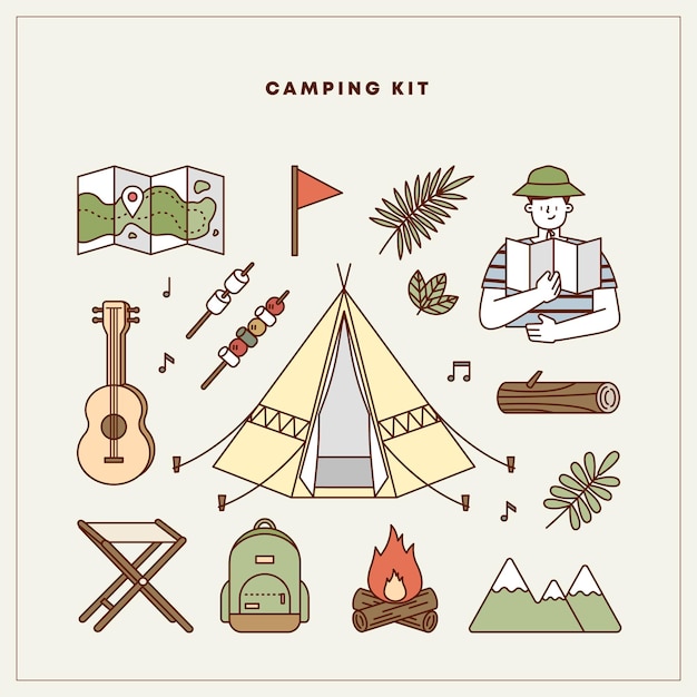 Premium Vector | Camping element vector illustration set